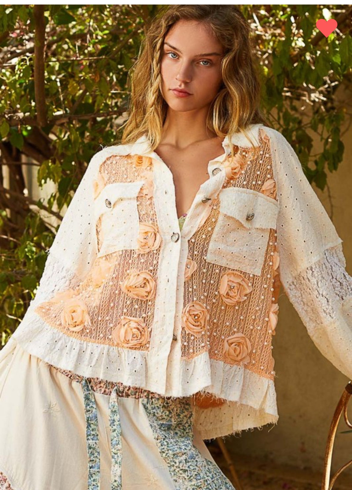 Apricot Flower Button Down