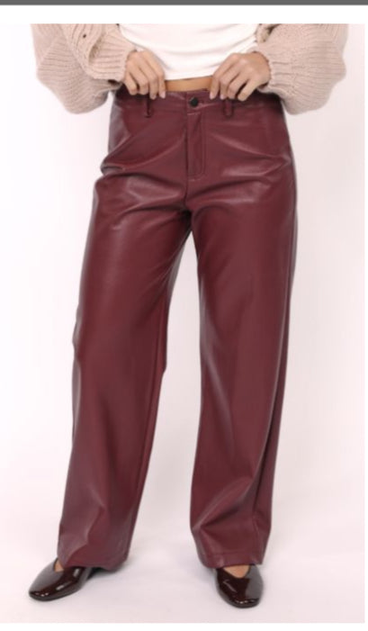 Burgundy Faux Leather Pants
