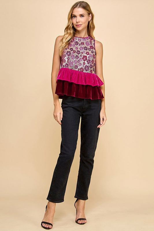 Floral Sequin Velvet Top