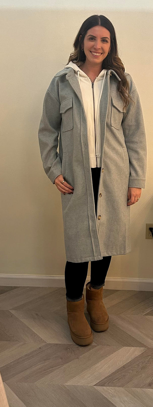 Soft Blue Hooded Coat