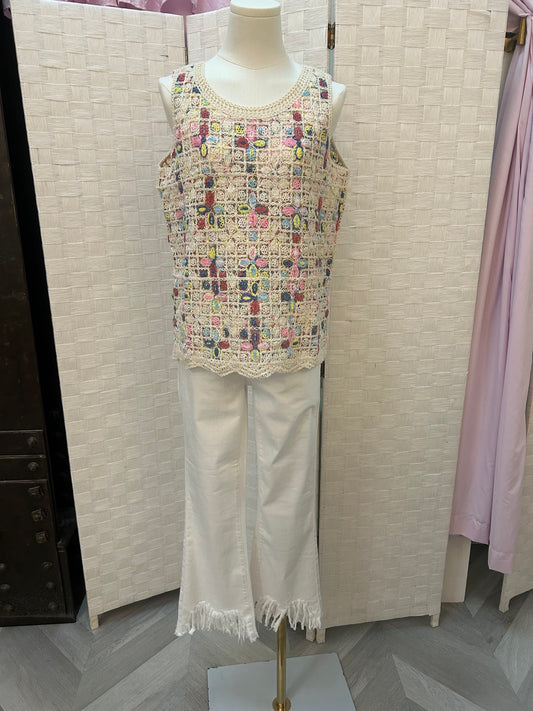 White Denim Fringe Pants