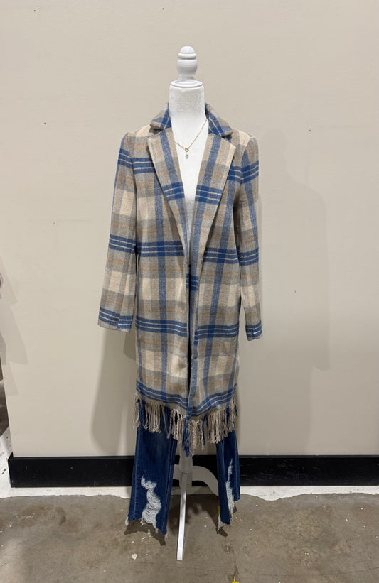 Plaid Fringe Coat