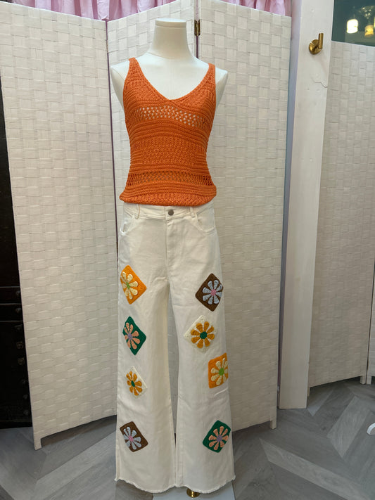 White Flower Power Jeans