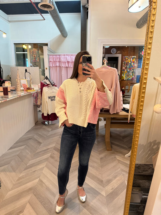 Pink Quilted Knit Sweater