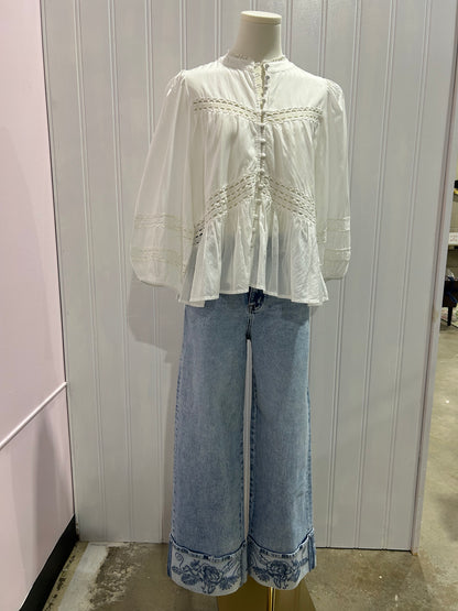 Cuff Embroidered Denim