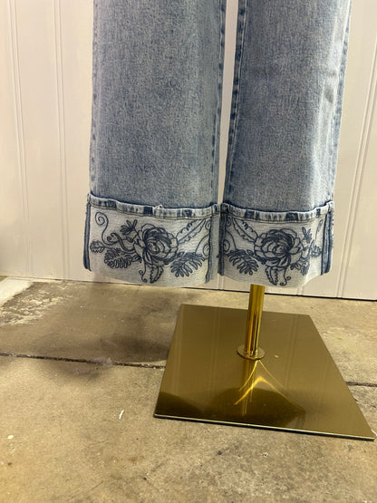 Cuff Embroidered Denim