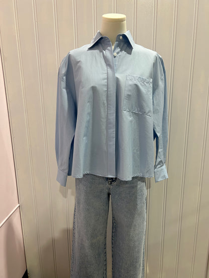 Blue Pleated Blouse