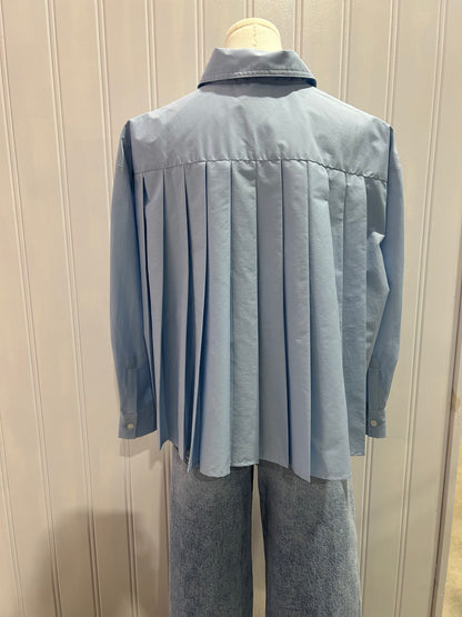 Blue Pleated Blouse