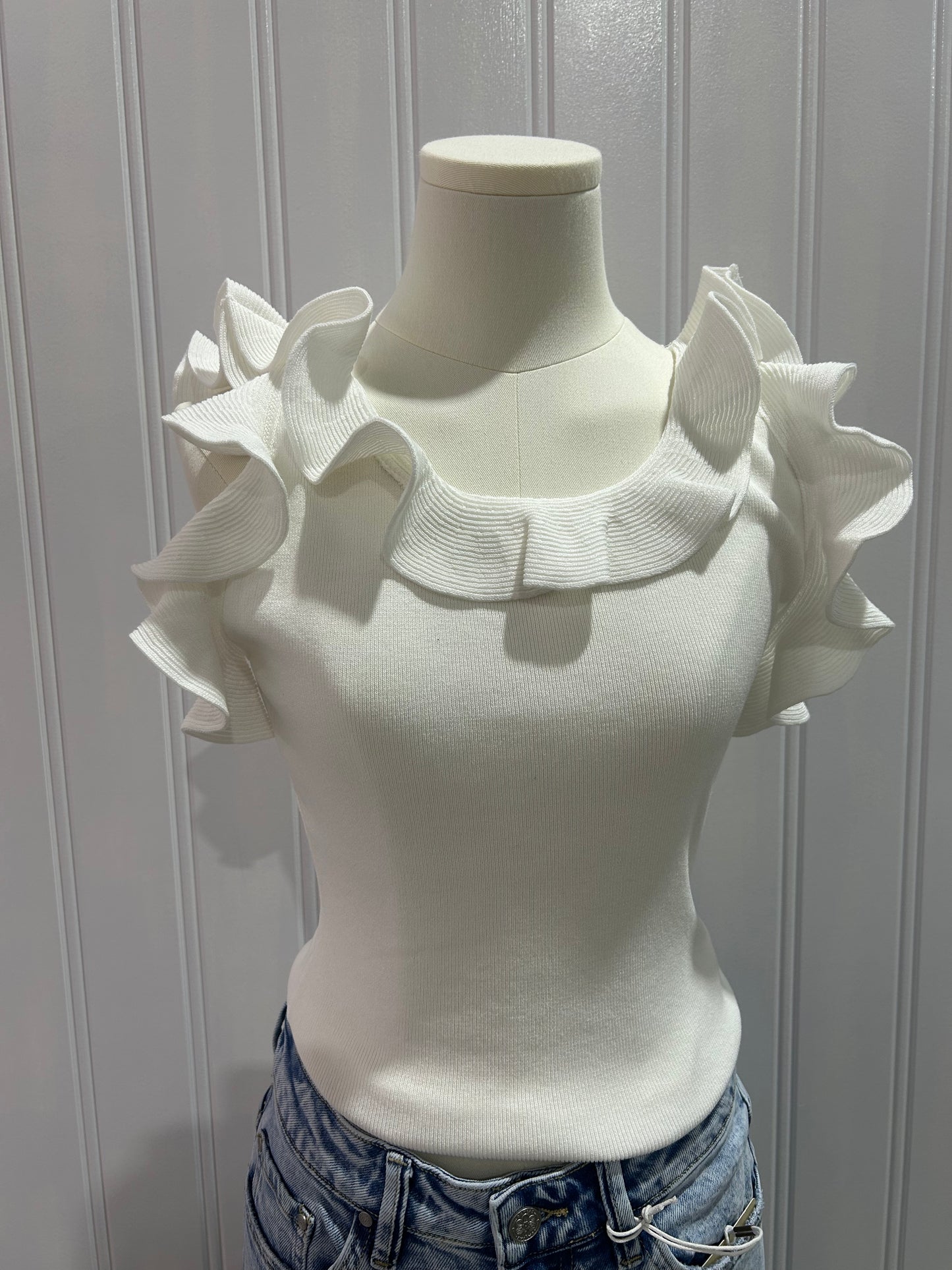 White Ruffle Sleeveless Tank