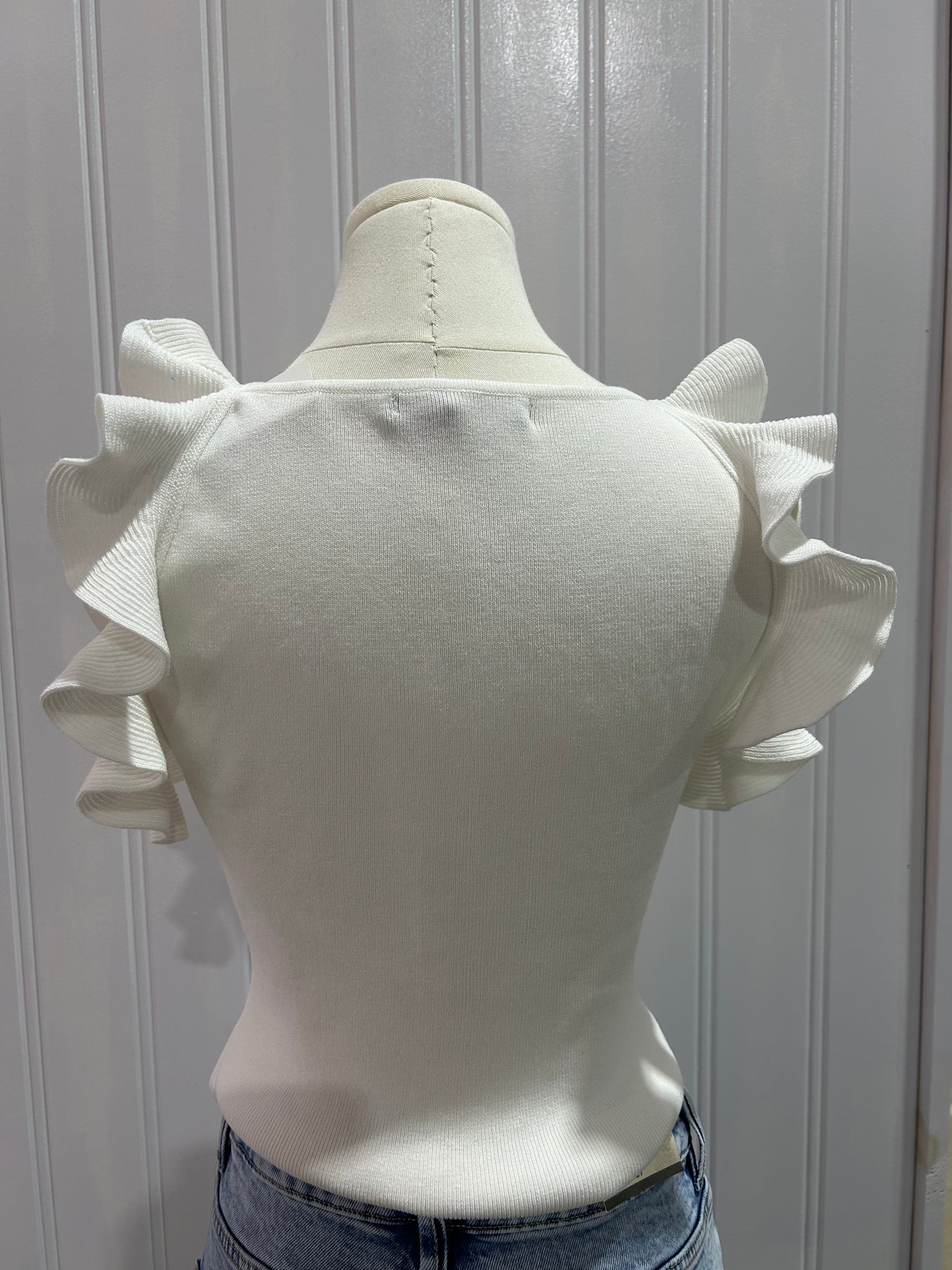 White Ruffle Sleeveless Tank