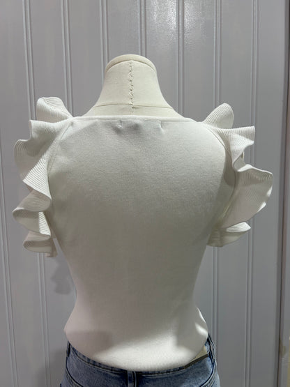 White Ruffle Sleeveless Tank