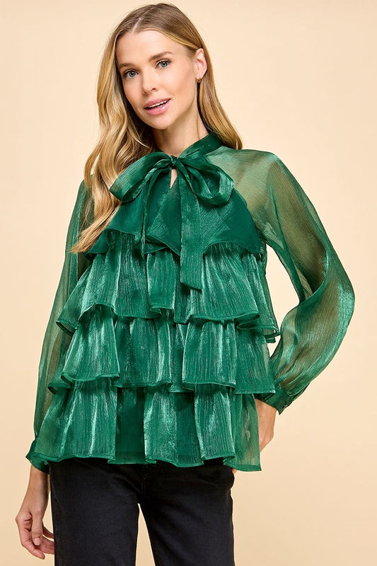 Green tiered blouse