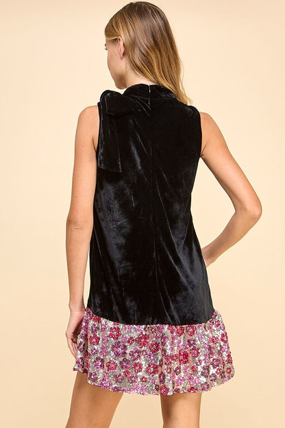 Velvet Dress with Sequin Hem