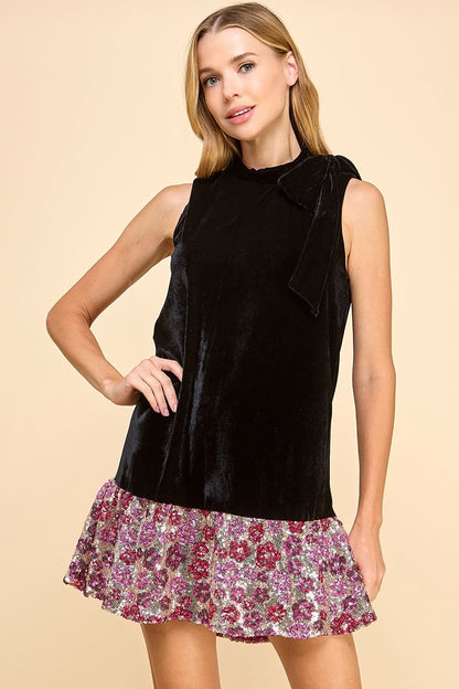 Velvet Dress with Sequin Hem